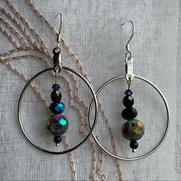 Druzy Swarovski Crystal Hoop earrings 925 - Picture 3 of 6